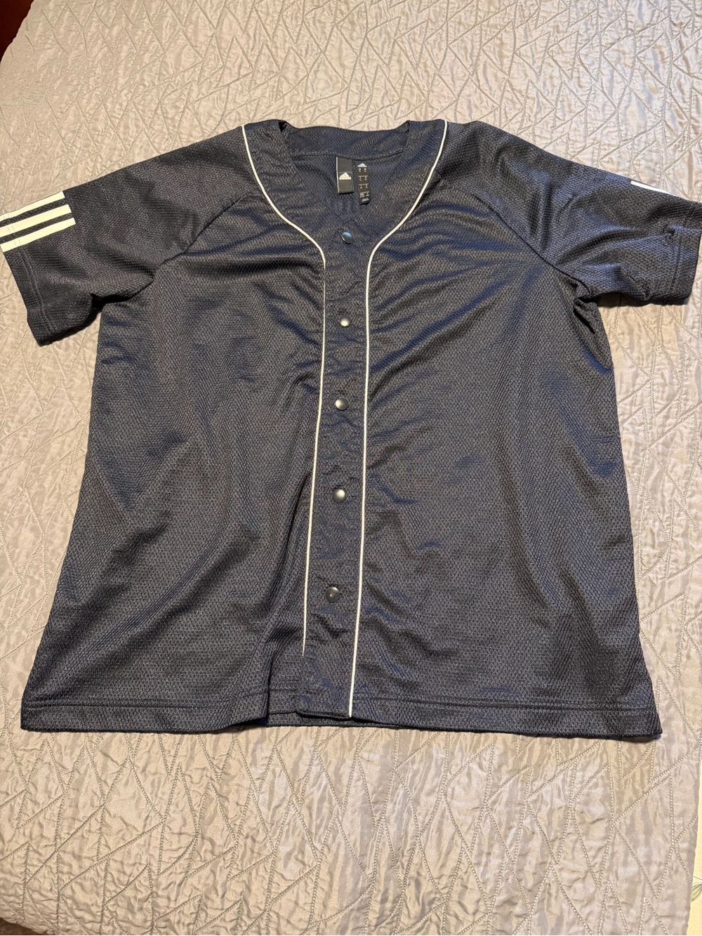 adidas Navy Blue Button-Up Baseball Jersey with White Piping